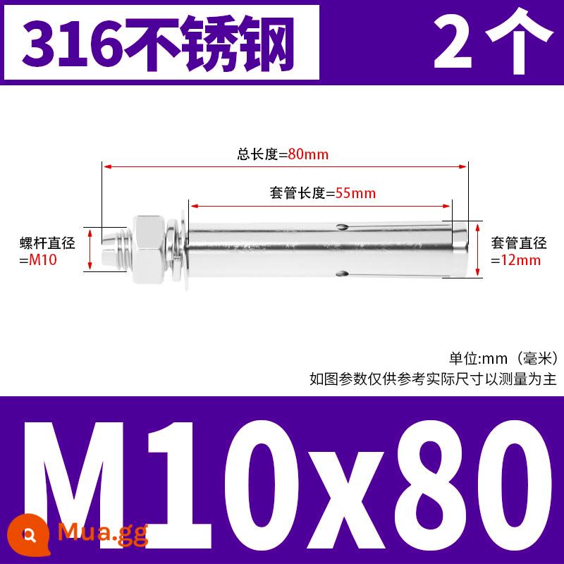 Vít mở rộng 6 mm vít mở rộng bên ngoài sắt mạ kẽm kéo vít nổ hoàn chỉnh ống mở rộng tiêu chuẩn quốc gia M8M10M12 - M10*80 (2 cái) chất liệu 316