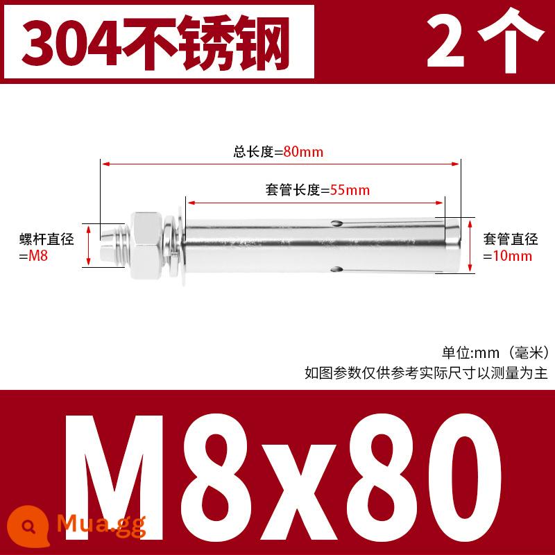 Vít mở rộng 6 mm vít mở rộng bên ngoài sắt mạ kẽm kéo vít nổ hoàn chỉnh ống mở rộng tiêu chuẩn quốc gia M8M10M12 - M8*80 (2 cái) chất liệu 304