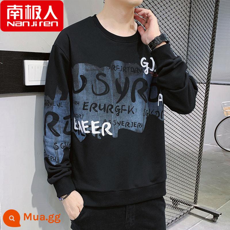 Nanjiren Áo Thun Dài Tay Nam Xuân Thu 2023 Mới Cotton Dày Dặn Áo Sơ Mi Nam Thu Đông Đáy Quần Áo - 21095 # đen