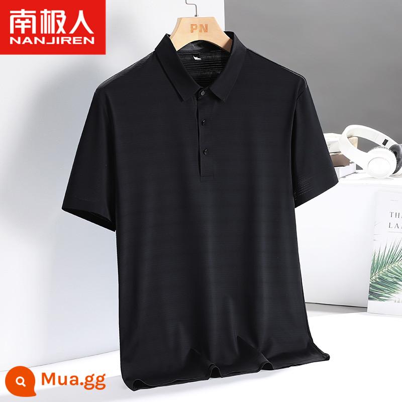 Cha trung niên cha mùa hè áo thun ngắn tay lụa băng nam trung niên và người cao tuổi mùa hè mới áo sơ mi polo quần áo - 8789 đen [lụa băng không dấu vết]