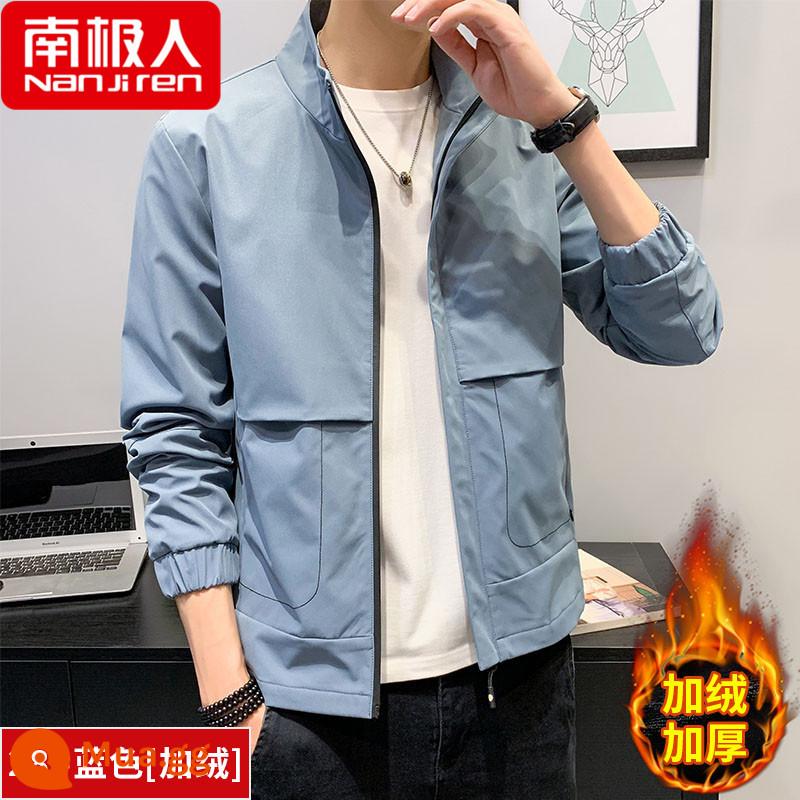 Nam Cực nhân tạo áo khoác nam mùa xuân và mùa thu mới hợp thời trang áo khoác denim nam áo khoác lông cừu mùa thu đông - 28 # xanh cộng với nhung