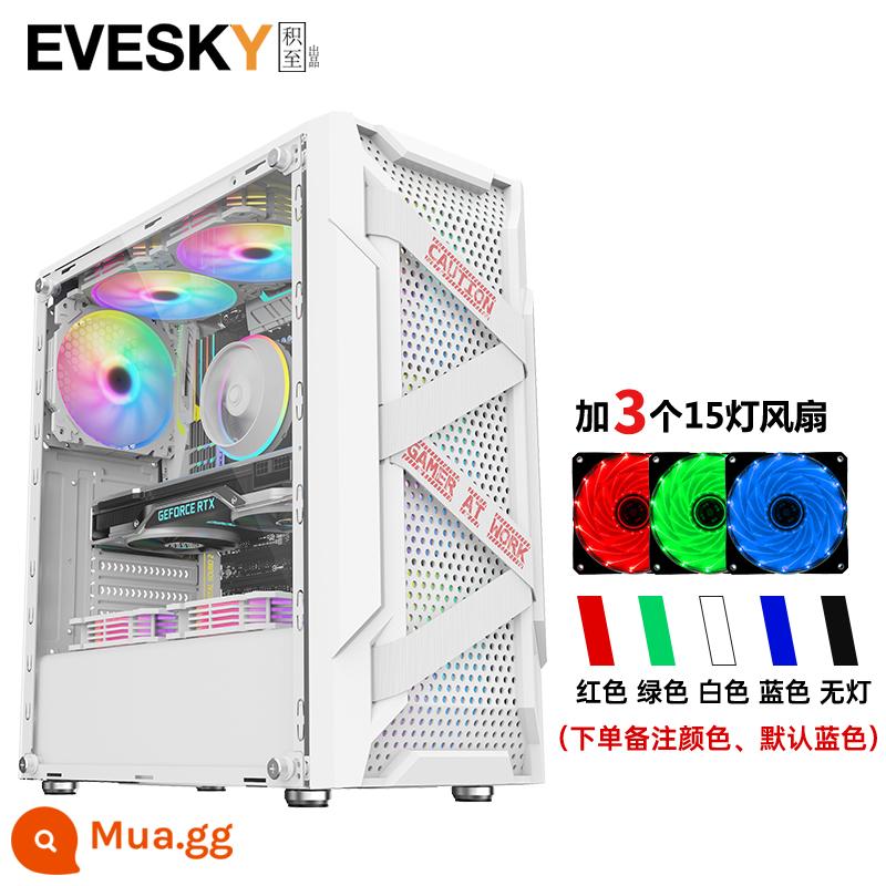 Tích lũy cho EVESKY Titan Pro máy tính để bàn toàn mặt trong suốt trò chơi làm mát bằng nước ATX bảng lớn ốp lưng chính - Titan Pro trắng + 3 quạt đèn 15