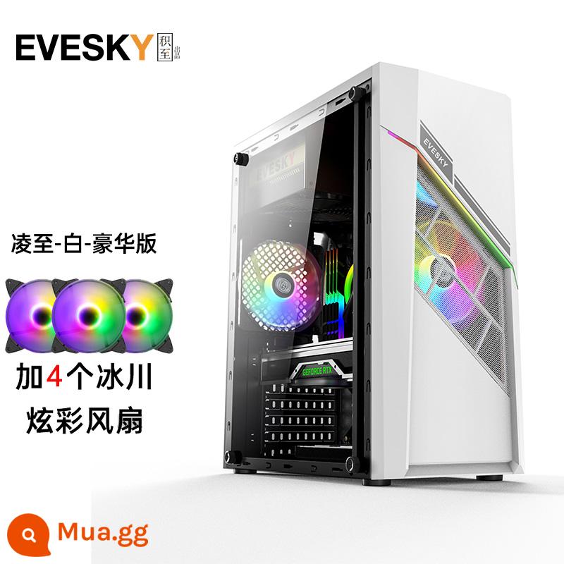 Tích lũy đến EVESKY Linh Chi khung máy tính để bàn DIY side-thông qua trò chơi làm mát bằng nước ATX bảng lớn vỏ chính - Linh Chi-Trắng Deluxe Edition + 4 Quạt Nhiều Màu Sắc Sông Băng