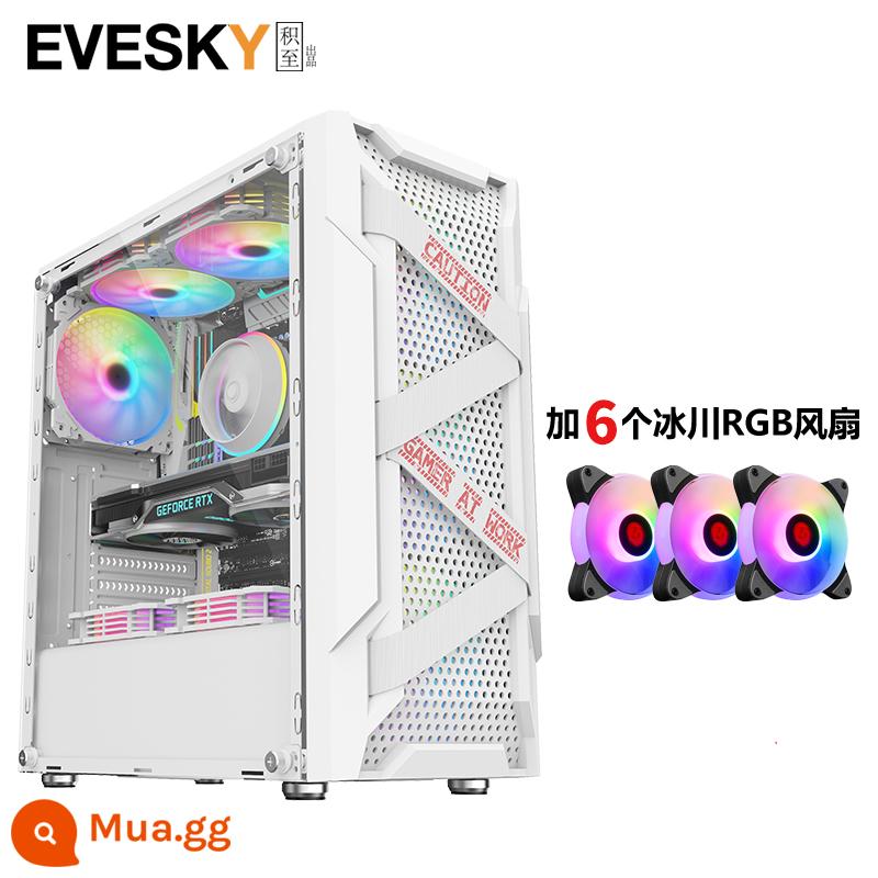 Tích lũy cho EVESKY Titan Pro máy tính để bàn toàn mặt trong suốt trò chơi làm mát bằng nước ATX bảng lớn ốp lưng chính - Quạt Titan Pro White + 6 Glacier RGB