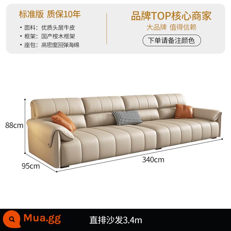 DDC Kem Gió Chìa Khóa Piano Thẳng Ghế Sofa Da Hiện Đại Nhỏ Gọn Kích Thước Căn Hộ Phòng Khách Ánh Sáng Sang Trọng Tai Voi - [Phiên bản tiêu chuẩn-da bò lớp một chất lượng cao] thẳng 3,4 mét