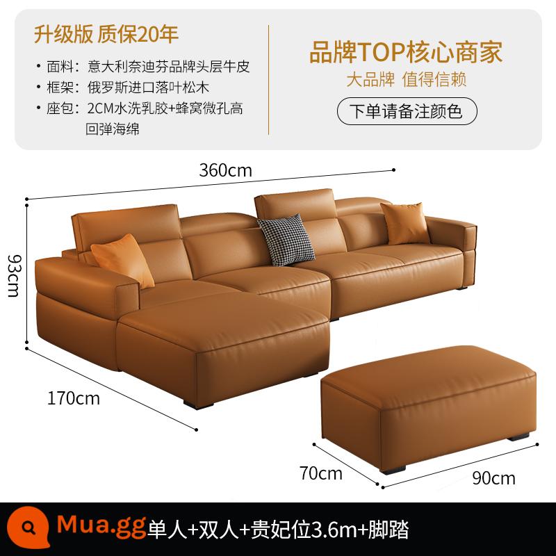 DDC kết hợp ghế sofa da tối giản theo phong cách Ý đơn giản hiện đại căn hộ nhỏ phòng khách đầu lớp da bò đậu phụ khối hàng thẳng - [Phiên bản nâng cấp - Da bò lớp một Nedifen của Ý] Túi tựa lưng cao su xốp + ghế đôi + ghế đơn + ghế vợ lẽ 3,6M + gác chân