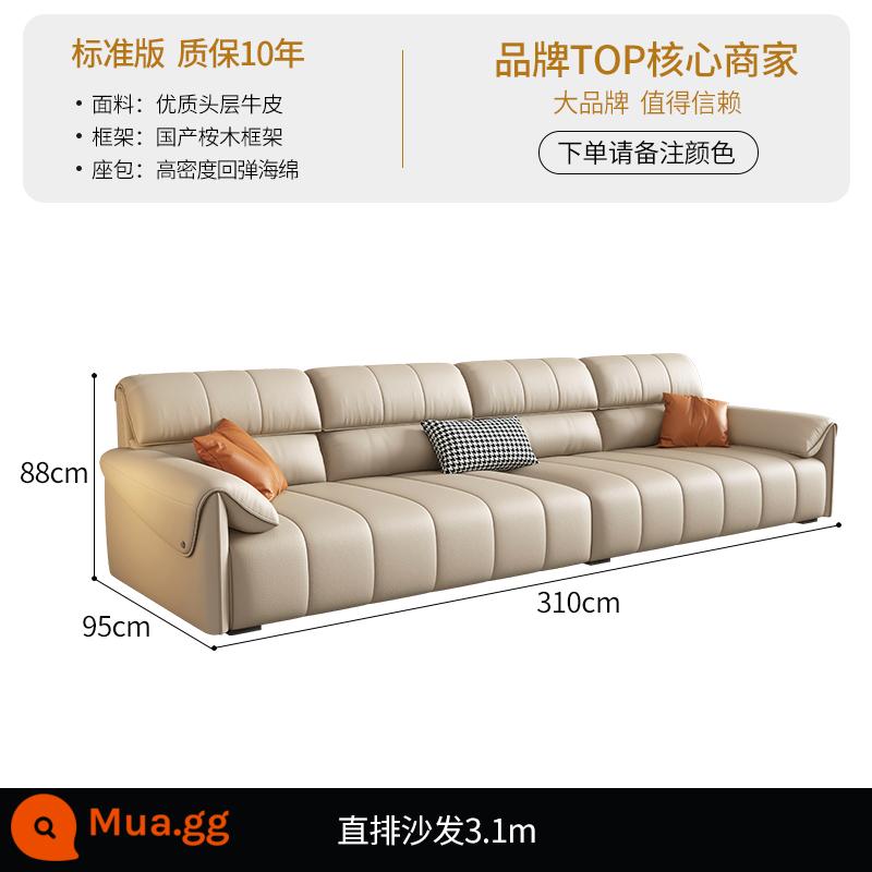 DDC Kem Gió Chìa Khóa Piano Thẳng Ghế Sofa Da Hiện Đại Nhỏ Gọn Kích Thước Căn Hộ Phòng Khách Ánh Sáng Sang Trọng Tai Voi - [Phiên bản tiêu chuẩn-da bò lớp một chất lượng cao] thẳng 3,1 mét