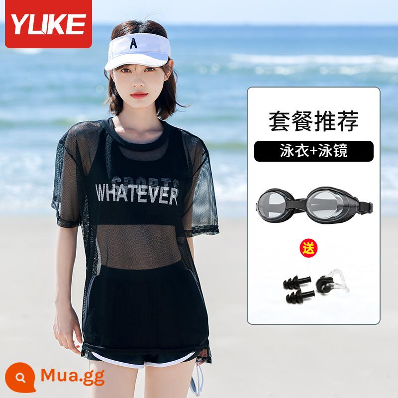 Đồ Bơi Nữ Bảo Thủ 2 Mảnh Nóng Ba Mảnh 2022 Phong Cách Mới Nóng Bỏng Size Lớn Mm Skinny Đồ Bơi - Bộ ba mảnh màu đen Pure Desire + kính bơi (mặc định không phải cận thị, nếu bạn cần kính bơi cận thị, vui lòng liên hệ bộ phận chăm sóc khách hàng để được ghi chú)