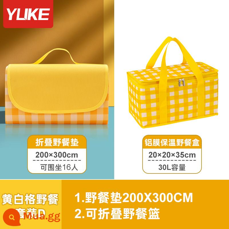 Thảm Dã Ngoại Thảm Chống Ẩm Dày Dã Ngoại Vải Cắm Trại Ngoài Trời Thảm Di Động Dã Ngoại Chuyến Đi Chơi Mùa Xuân Bãi Biển Hoang Dã Thảm - ♥Bộ vest ca rô vàng trắng♥ Có thể chứa được 16 người