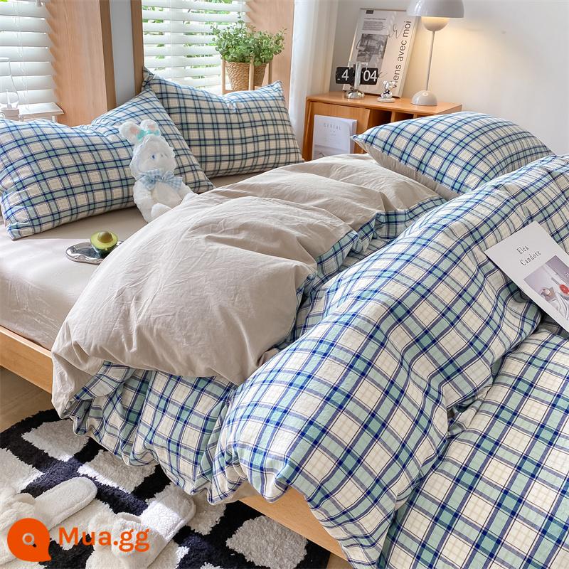 Chăn bông đã giặt vỏ chăn đơn mảnh 200x230 bông cotton nguyên chất 150x200 ký túc xá đơn chải ga trải giường chăn ga trải giường - Rebecca-Xanh