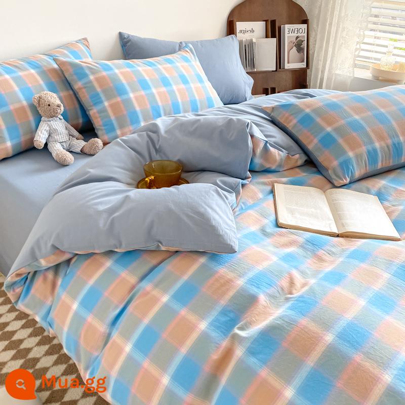 Cotton nguyên chất giặt cotton một mảnh vỏ chăn đơn ký túc xá 150x200 cotton đôi 200x230 mùa hè vỏ chăn mỏng - Funuan-màu xanh vừa