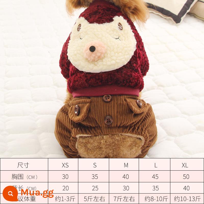 Quần áo chó mùa thu quần áo mùa thu Teddy Puppies Bốn chân áo khoác so với Beauty Pet Puppy Pupy Cotton Quần áo mùa đông - Nheo mắt cừu rượu vang đỏ