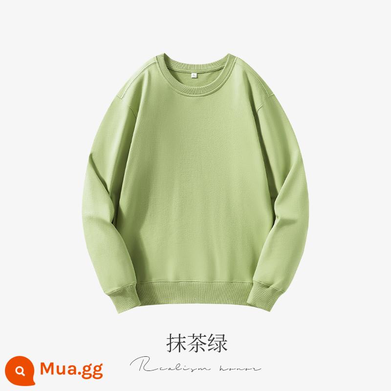 Cổ tròn cotton dày T tùy chỉnh in logo mùa thu đông dày công sở tùy chỉnh thêu bông nguyên chất thả vai tay dài đội quần áo - Matcha Green