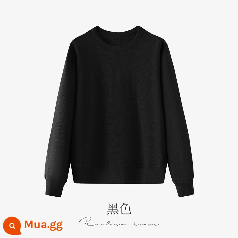 Cổ tròn dày cotton T áo liền quần tùy chỉnh in logo công ty ngoài trời hoạt động xây dựng đội nhóm thêu tùy chỉnh tay dài đội quần áo - đen