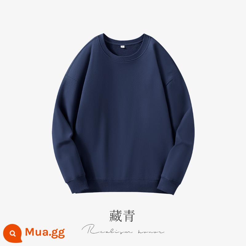 Cổ tròn cotton dày T tùy chỉnh in logo mùa thu đông dày công sở tùy chỉnh thêu bông nguyên chất thả vai tay dài đội quần áo - Ẩn màu xanh lá cây