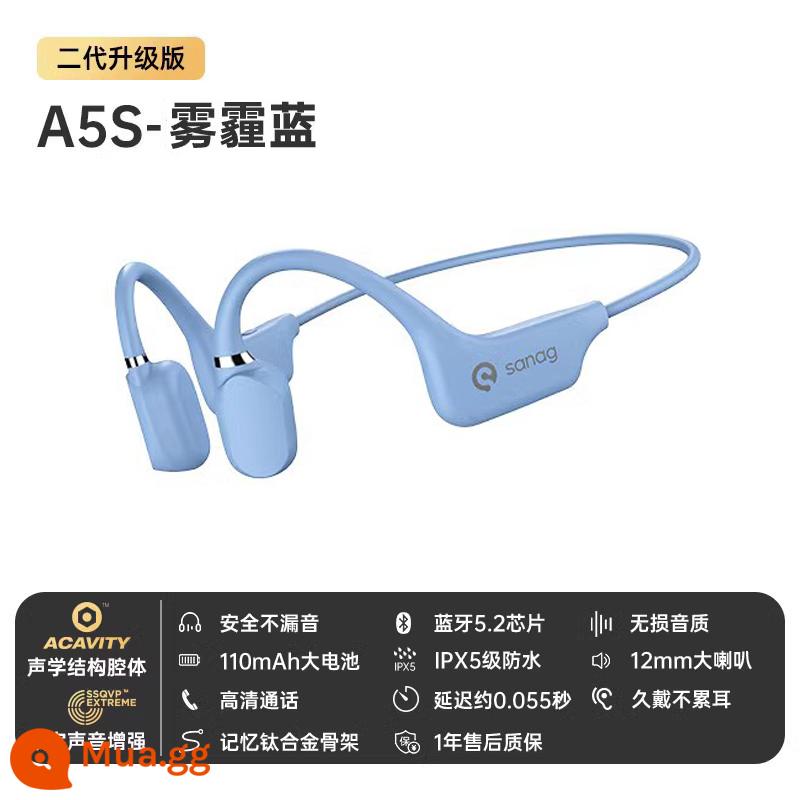 Sanag Sena True Bone Conduction Tai nghe Bluetooth không dây cảm ứng khí thể thao Running Ear-Hook - Phiên bản nâng cấp: xanh nhạt [ít ngứa và thoải mái hơn + Chất lượng âm thanh HiFi + Bluetooth 5.2]