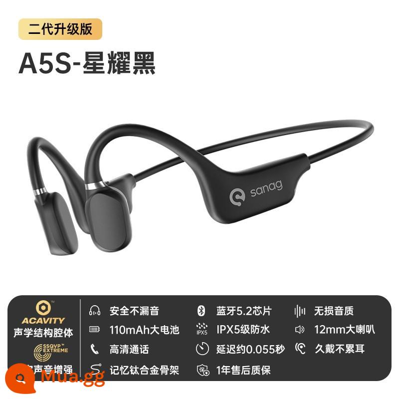 Sanag Sena True Bone Conduction Tai nghe Bluetooth không dây cảm ứng khí thể thao Running Ear-Hook - Phiên bản nâng cấp: Đen [không rung, không ngứa, thoải mái hơn + Chất lượng âm thanh HiFi + Bluetooth 5.2]