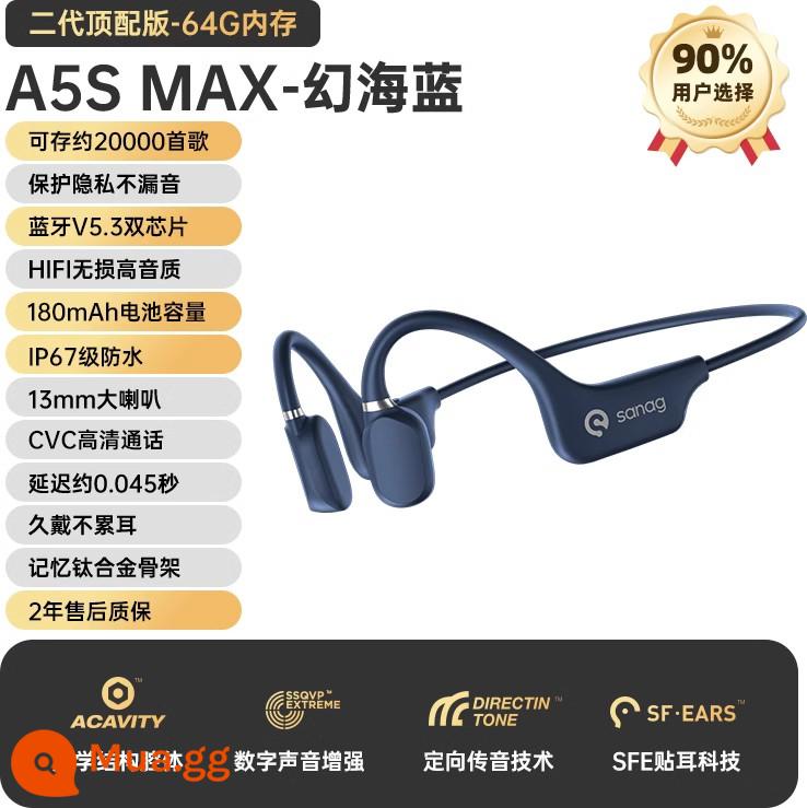 Sanag Sena True Bone Conduction Tai nghe Bluetooth không dây cảm ứng khí thể thao Running Ear-Hook - Phiên bản hàng đầu: Xanh lam [Bộ nhớ 64G + Chất lượng âm thanh không bị méo tiếng HiFi + Giảm tiếng ồn kỹ thuật số DESE + thời lượng pin siêu dài]