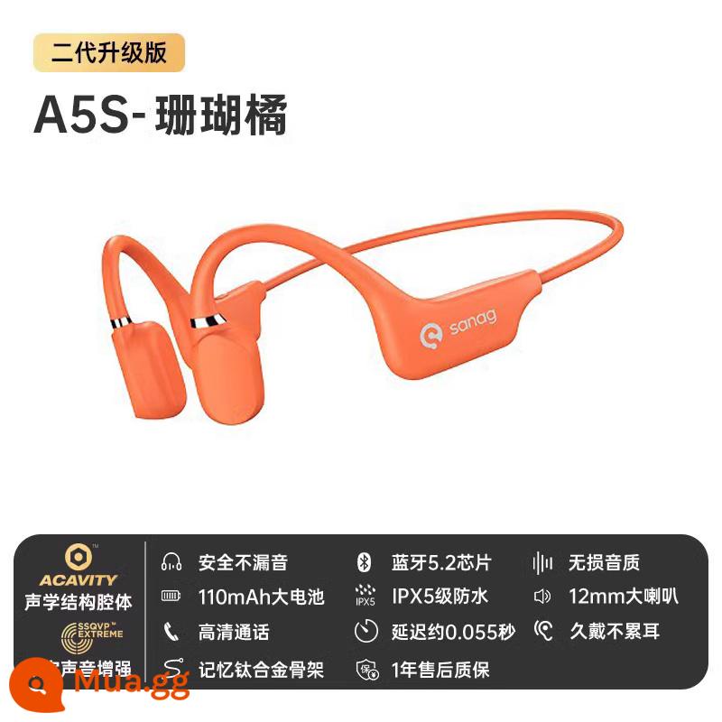 Sanag Sena True Bone Conduction Tai nghe Bluetooth không dây cảm ứng khí thể thao Running Ear-Hook - Phiên bản nâng cấp: Cam [mượt, ít ngứa và thoải mái hơn + Chất lượng âm thanh HiFi + Bluetooth 5.2]