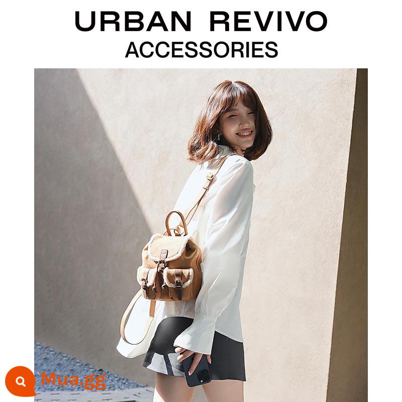 Bán trước URBAN REVIVO2023 ba lô bỏ túi da lộn nhỏ gọn phong cách retro mùa thu đông UAWB30225 - nâu