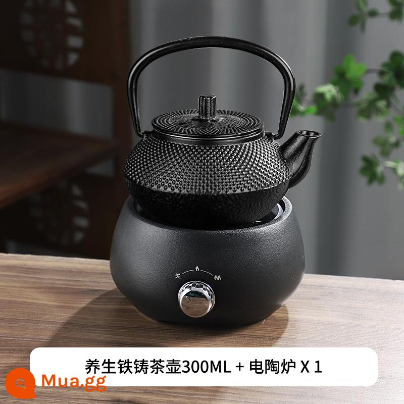 Phong cách gang kiểu Iron Pot sôi bong bóng nước thiết lập lò nung tinh thể đen - Ấm đun nước bằng gang-300ml+bếp pha lê đen