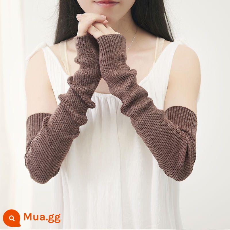 Găng tay dài nửa ngón bằng len cashmere bảo vệ cánh tay mùa thu đông cho nữ để giữ ấm và dày dặn - Nâu sâm