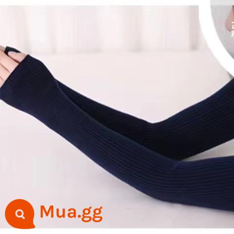 Găng tay dài nửa ngón bằng len cashmere bảo vệ cánh tay mùa thu đông cho nữ để giữ ấm và dày dặn - xanh hải quân