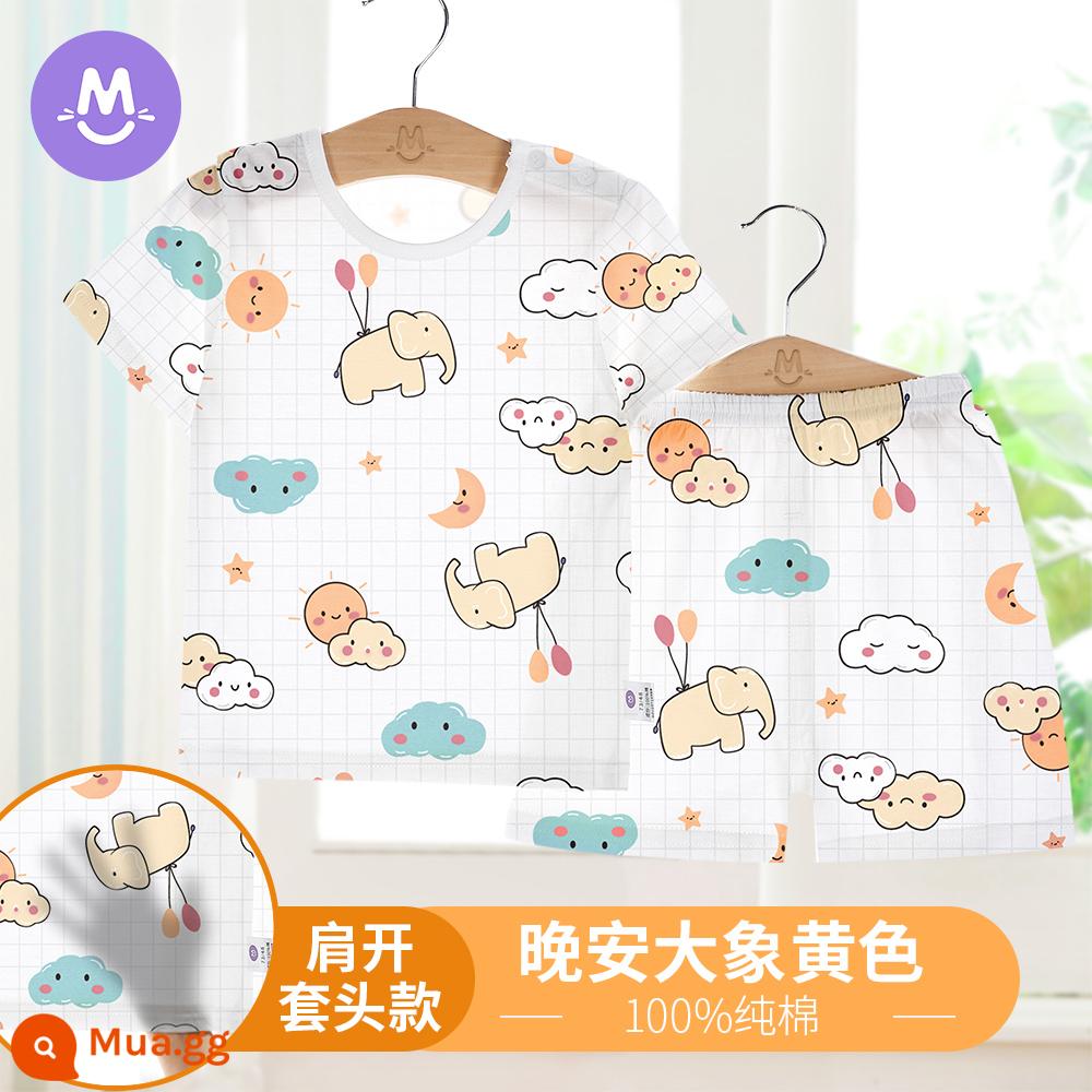 Bộ đồ ngủ ngắn tay mùa hè cho trẻ em Bộ quần áo điều hòa không khí cho bé gái cotton nguyên chất mỏng phần bé trai trẻ sơ sinh quần áo mùa hè dịch vụ tại nhà - voi vàng