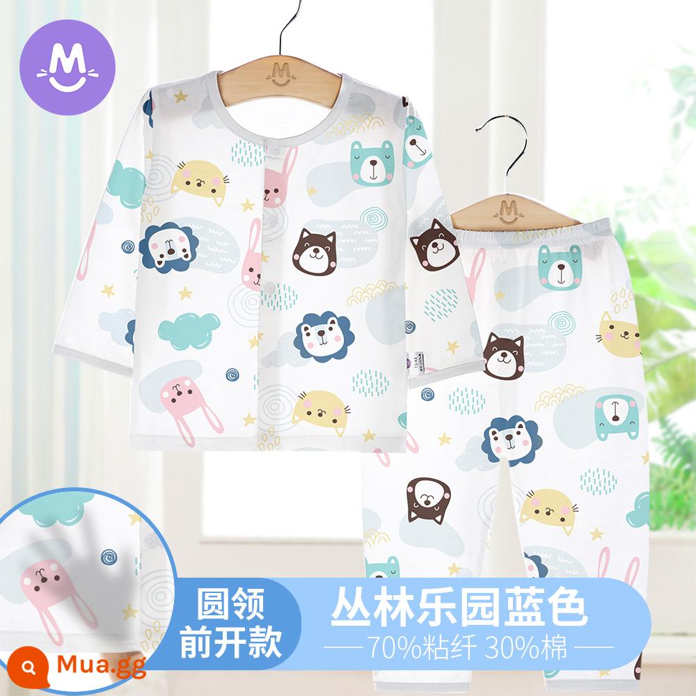 Bộ quần áo điều hòa không khí trong nhà cho bé cotton mỏng mùa hè Bộ đồ ngủ trẻ em dài tay phù hợp với bé trai và bé gái mùa xuân và mùa thu - [Tre] Màu xanh rừng ở mặt trước