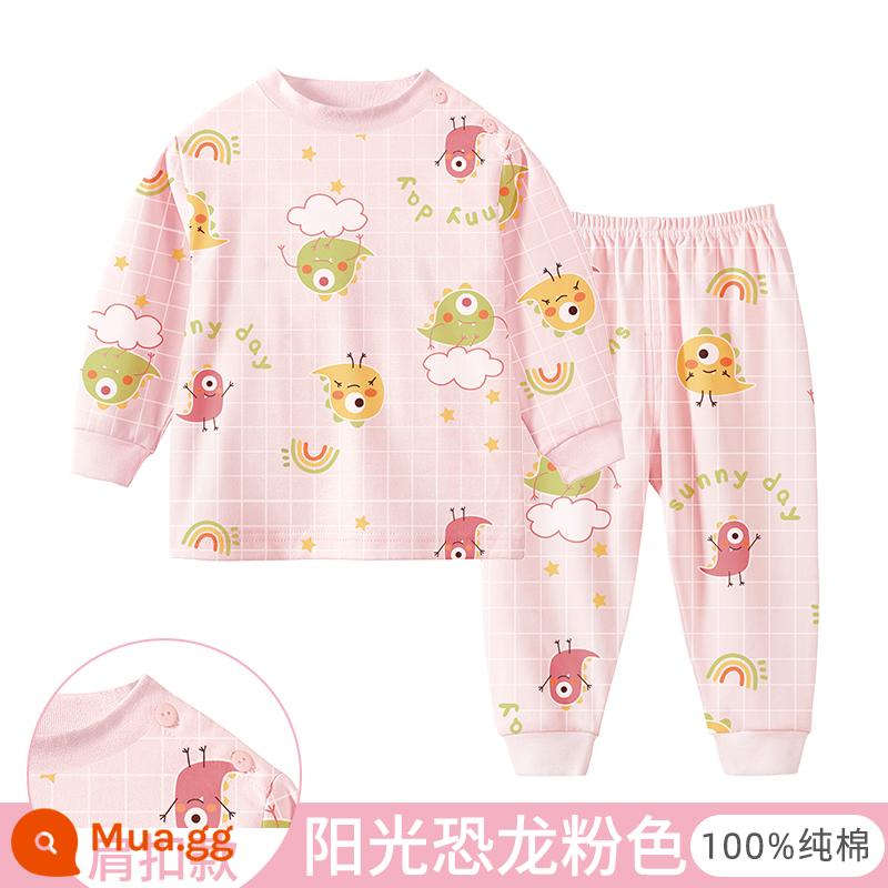 Bộ quần áo thu đông cho bé, quần lót trẻ em cotton nguyên chất, quần vệ sinh bé trai, đồ ngủ cotton, áo len cotton, kiểu dáng ấm áp cho bé gái - [Cổ giữa]Bột khủng long