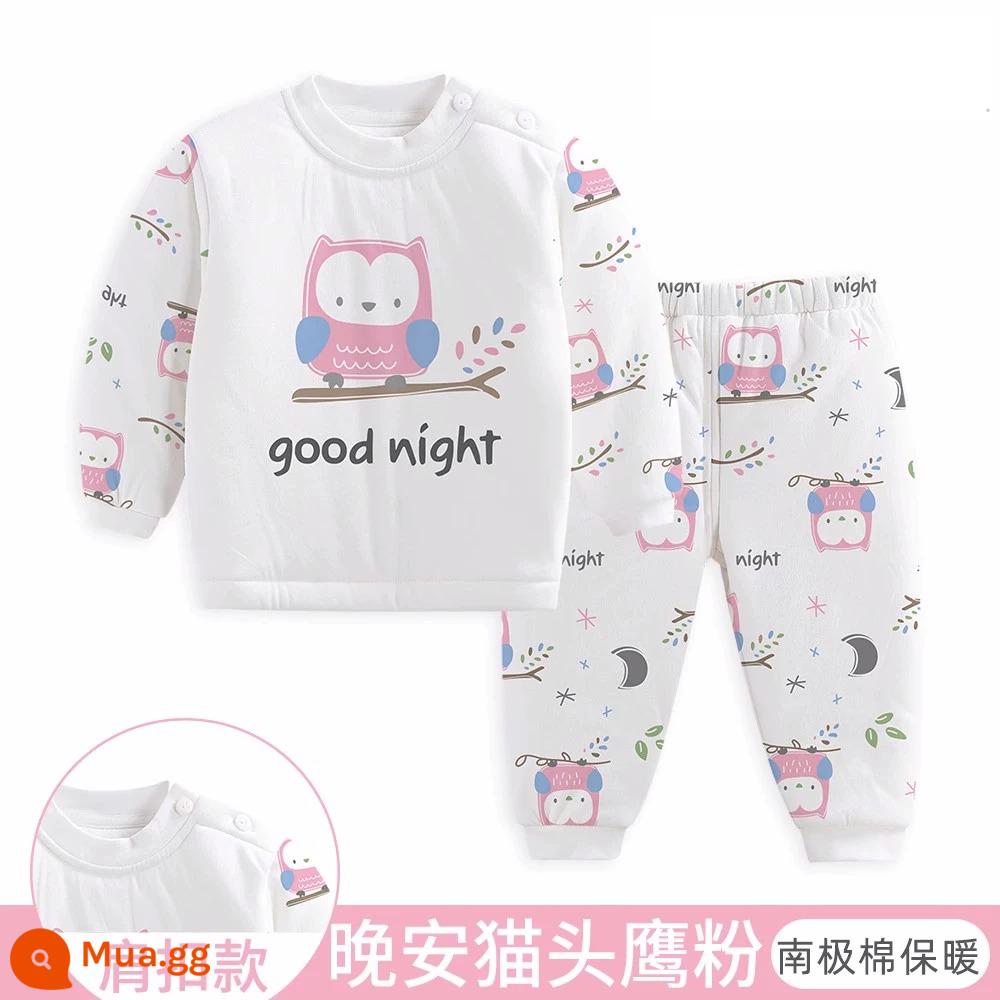 Bộ quần áo giữ ấm cho bé 3 lớp chần bông quần áo mùa thu trẻ em quần vệ sinh cotton nguyên chất quần áo trẻ em mùa thu đông dày dặn bé trai bé gái - bột cú