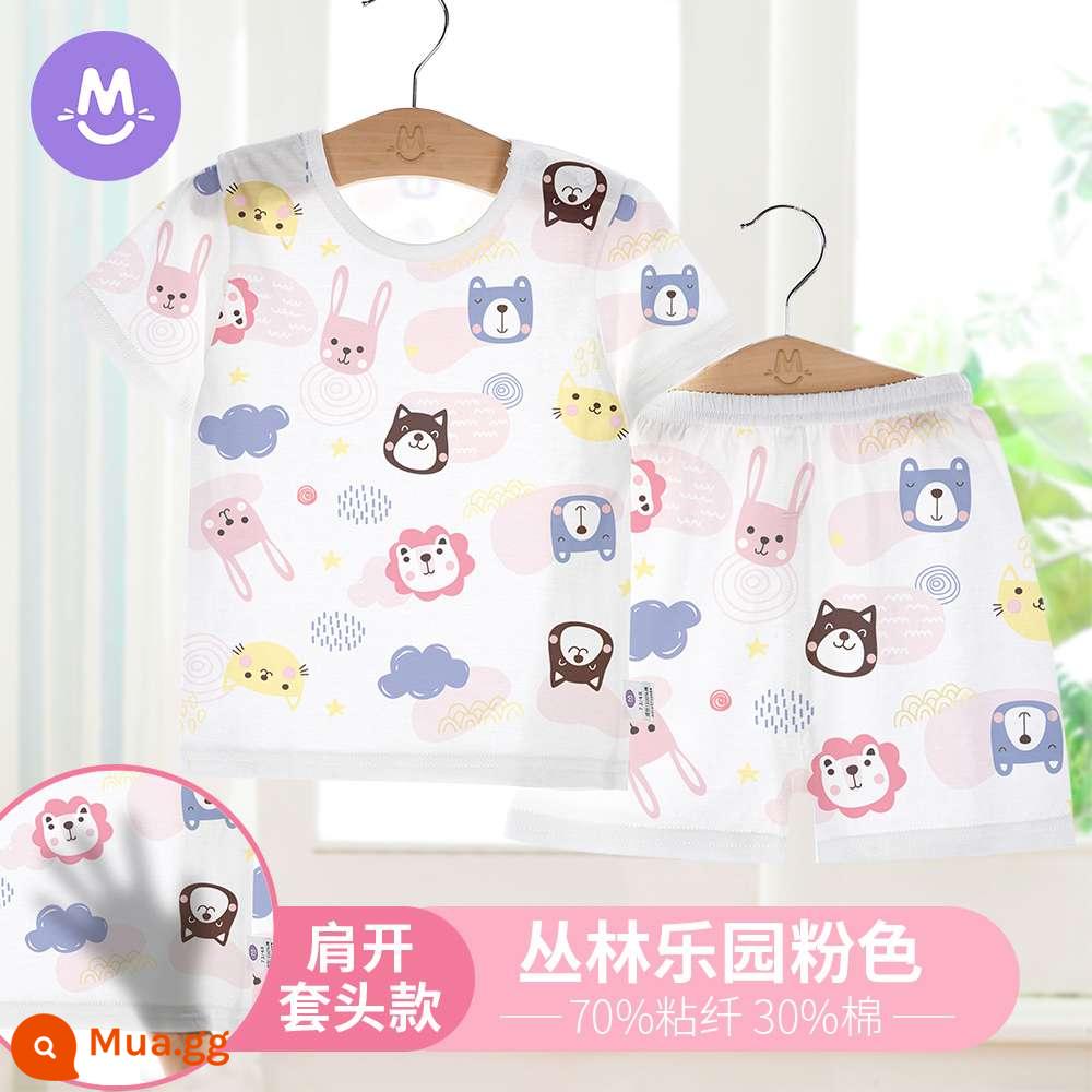 Bộ đồ ngủ ngắn tay mùa hè cho trẻ em Bộ quần áo điều hòa không khí cho bé gái cotton nguyên chất mỏng phần bé trai trẻ sơ sinh quần áo mùa hè dịch vụ tại nhà - [Tre]Bột rừng