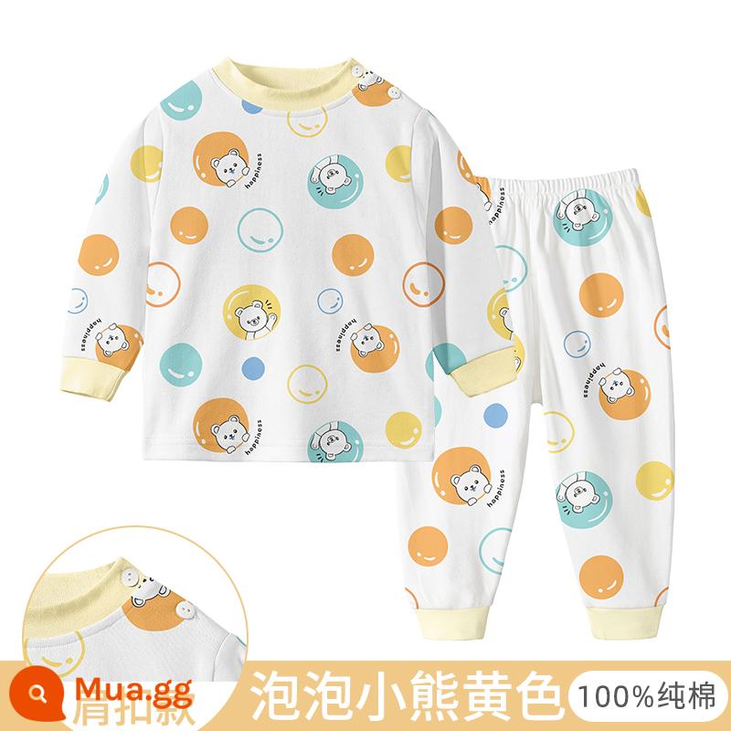 Bộ quần áo thu đông cho bé, quần lót trẻ em cotton nguyên chất, quần vệ sinh bé trai, đồ ngủ cotton, áo len cotton, kiểu dáng ấm áp cho bé gái - [Cổ giữa] Gấu vàng