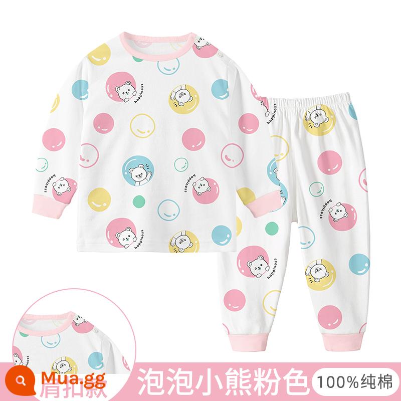 Bộ quần áo thu đông cho bé, quần lót trẻ em cotton nguyên chất, quần vệ sinh bé trai, đồ ngủ cotton, áo len cotton, kiểu dáng ấm áp cho bé gái - bột gấu