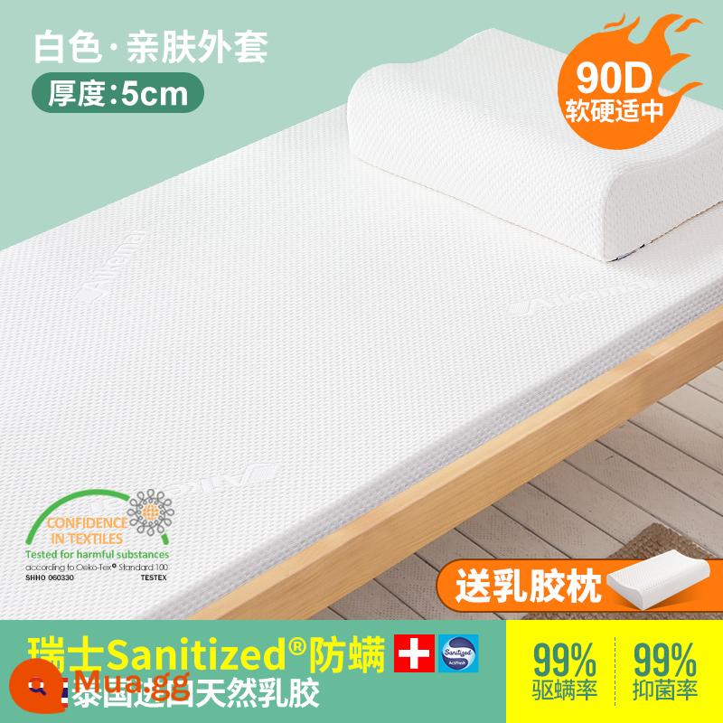 Nệm cao su ký túc xá sinh viên đơn chuyên dụng giường tầng trên và dưới 90x190cm đệm trẻ em chần bông tùy chỉnh - [Vừa phải 90D] Áo khoác trắng full latex dày 5cm