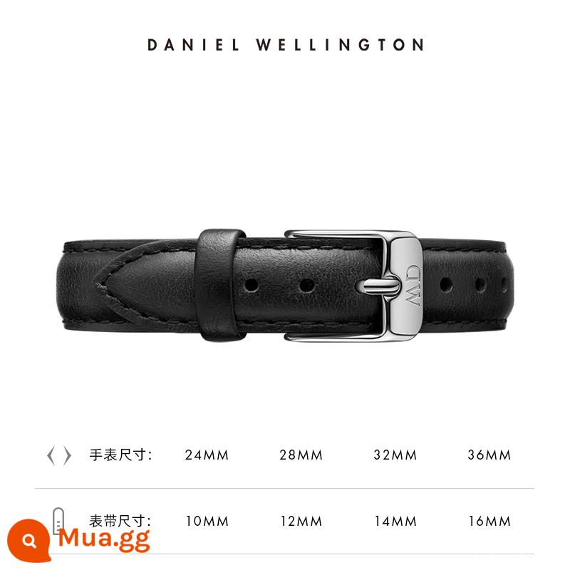 Dây đồng hồ dw Dây da khóa chốt sê-ri PETITE 10/12/14/16mm Daniel Wellington - Đen S