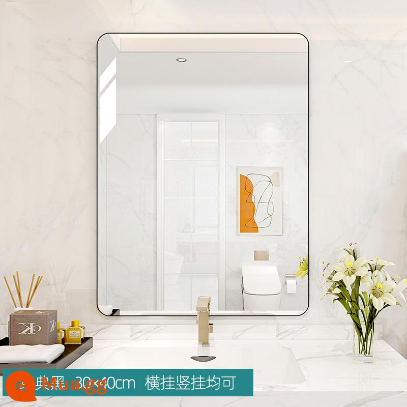 Gương phòng trang điểm treo tường tự dán phòng tắm nhà vệ sinh toilet bàn rửa treo tường không đục lỗ gương trang điểm treo tường - Hợp kim nhôm chống cháy nổ HD màu đen cổ điển 30*40cm (dán treo tường 2 mục đích)