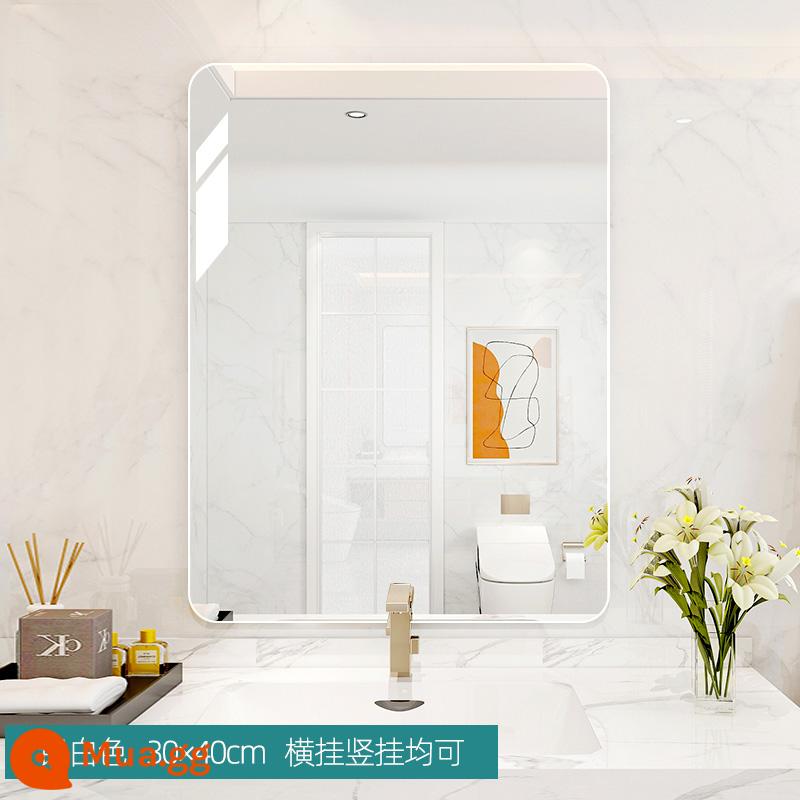 Gương phòng trang điểm treo tường tự dán phòng tắm nhà vệ sinh toilet bàn rửa treo tường không đục lỗ gương trang điểm treo tường - Hợp kim nhôm chống cháy nổ độ nét cao màu trắng bạc 30*40 cm (dính treo tường hai công dụng)