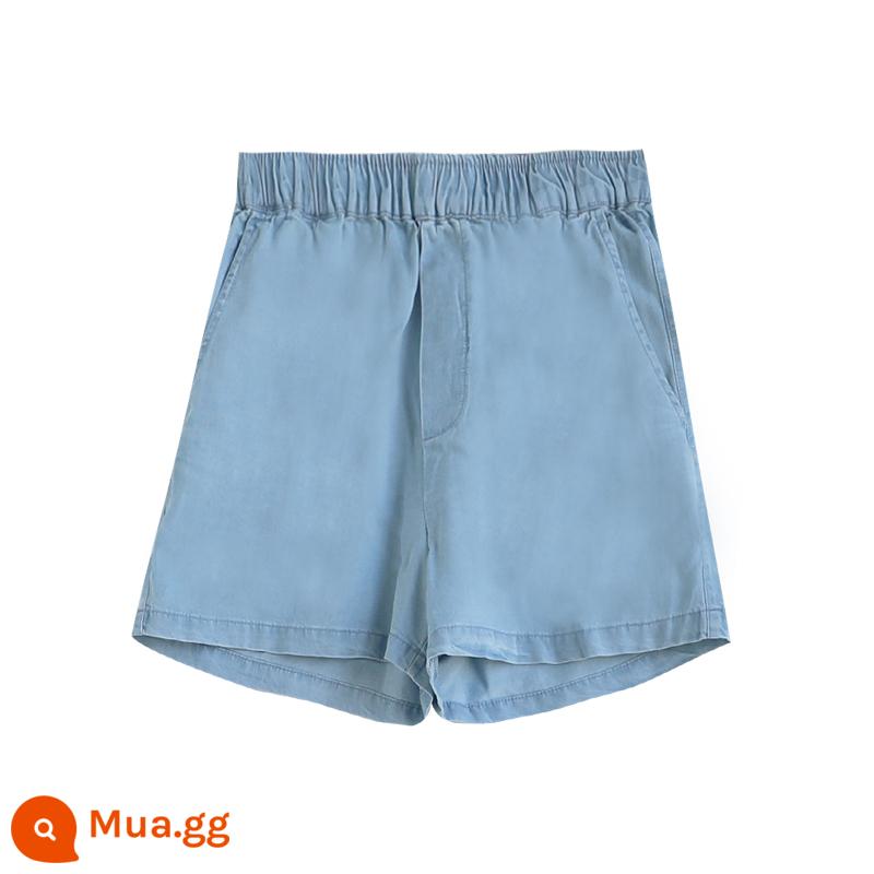 Ayi Tencel Bộ đồ denim Áo sơ mi ngắn tay + Quần short denim Bộ đồ hai món đồ mùa hè cho nữ - Màu xanh đã giặt (quần short)