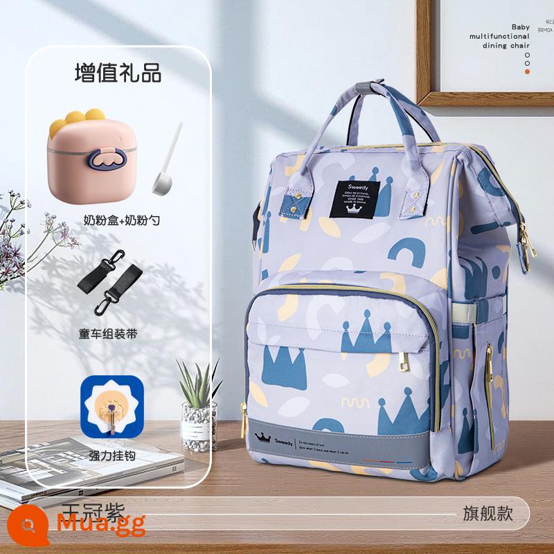 Mommy Bag 2022 Nâng da thời trang mới Tăng công suất gói Backpack Mom và Baby Mom Mom Moms Light Đa chức năng - Mẫu hạm màu tím vương miện