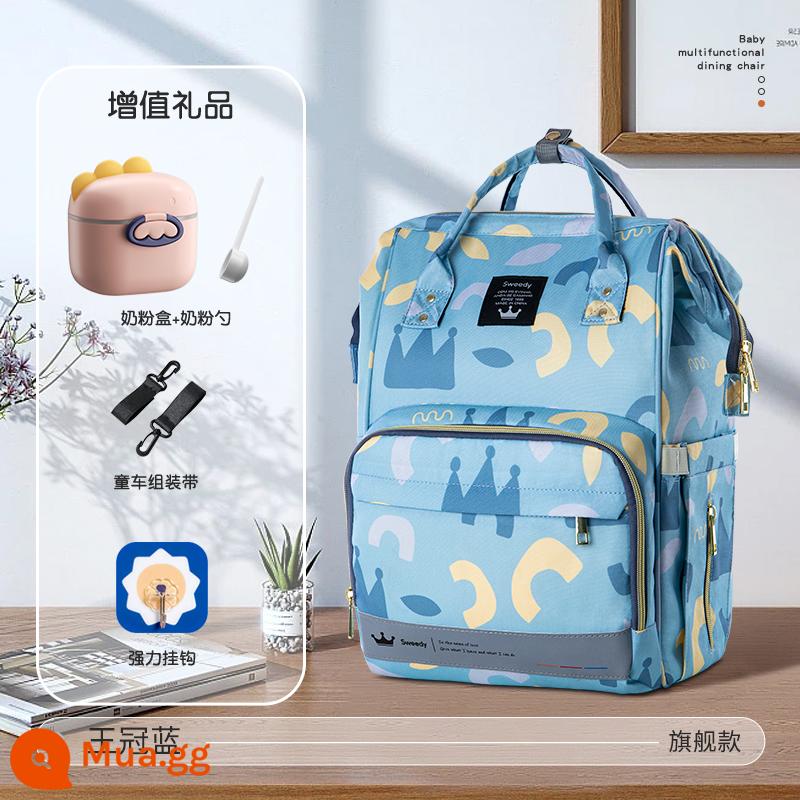 Mommy Bag 2022 Nâng da thời trang mới Tăng công suất gói Backpack Mom và Baby Mom Mom Moms Light Đa chức năng - Mẫu Flagship màu xanh vương miện