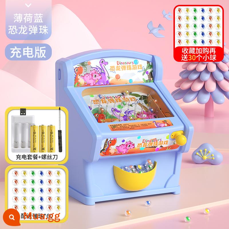 Trò chơi trên bàn dành cho trẻ em Đồ chơi Khủng long vui nhộn Máy trò chơi Pinball Mini Electric Pinball Đồ chơi giáo dục tương tác giữa cha mẹ và con cái - Máy Pinball-Xanh lam [60 hạt] -Phiên bản có thể sạc lại