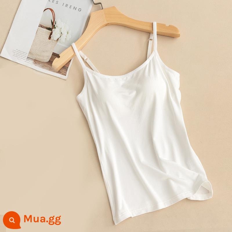 Sling đáy áo sơ mi vest nữ mặc ngắn màu trắng phương thức lớn kích thước mỏng mùa hè áo khoác ngoài niche top mỏng - Trắng kèm miếng lót ngực08