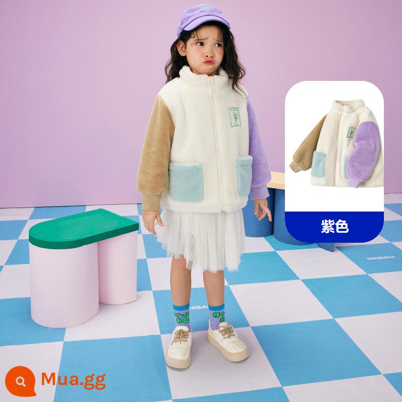 Áo khoác trẻ em Barlabara Mini Barlabara Boys and Girls and Girls 'Cotton Winter vào mùa đông giả Lamb Wool Áo khoác ấm áp - Màu tím 70106