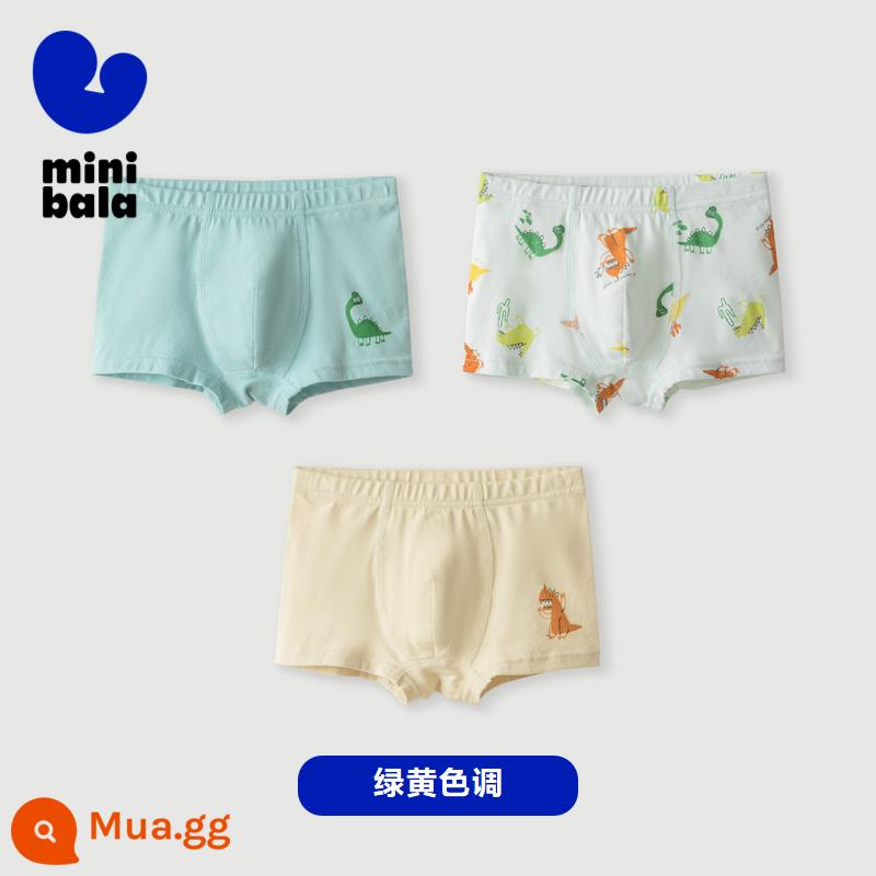 Mini Barabara quần lót trẻ em mùa xuân bé trai bé trẻ em võ sĩ quyền anh boxer quần short 3 cái - Tông vàng xanh 00343 (đặt hàng trước 30/9)