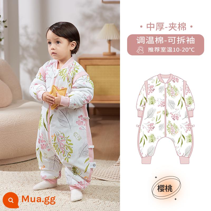 Mang thai em bé cotton nguyên chất nhiệt độ không đổi chia chân túi ngủ em bé mùa xuân, mùa thu và mùa đông trẻ em chăn chống đá hiện vật bốn mùa phổ quát - Anh đào [Mùa thu và mùa đông 10-20oC]