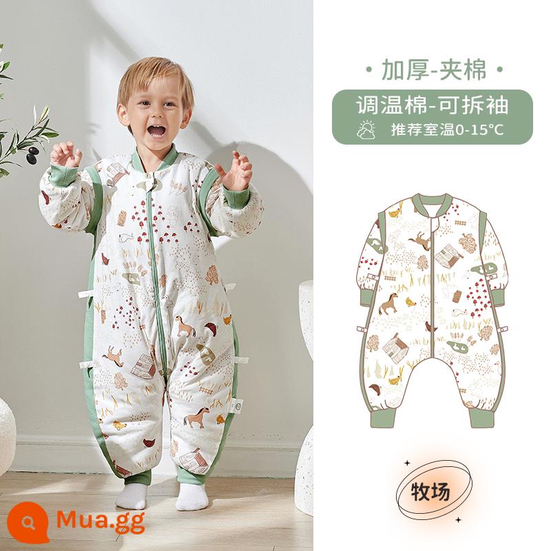 Mang thai em bé cotton nguyên chất nhiệt độ không đổi chia chân túi ngủ em bé mùa xuân, mùa thu và mùa đông trẻ em chăn chống đá hiện vật bốn mùa phổ quát - Đồng cỏ [0-15oC vào mùa đông]