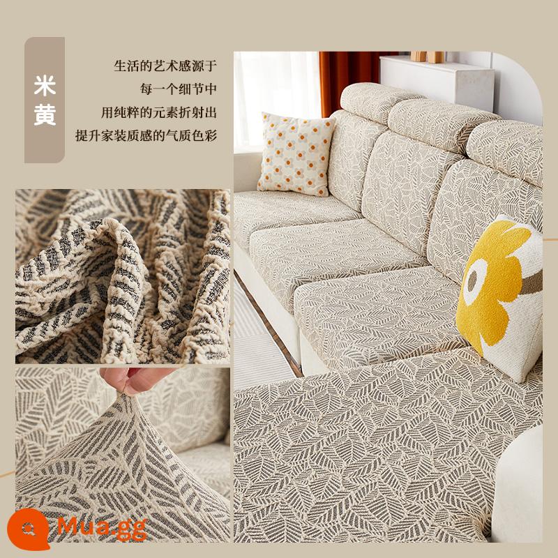 Mùa Đông Dày Ghế Sofa Tất Cả Bao Gồm Chữ Vạn Dập Nổi Ánh Sáng Cao Cấp Co Giãn Chống Trơn Trượt Người Lười Chống Mèo Xước Ghế Sofa Đệm - Lá - màu be