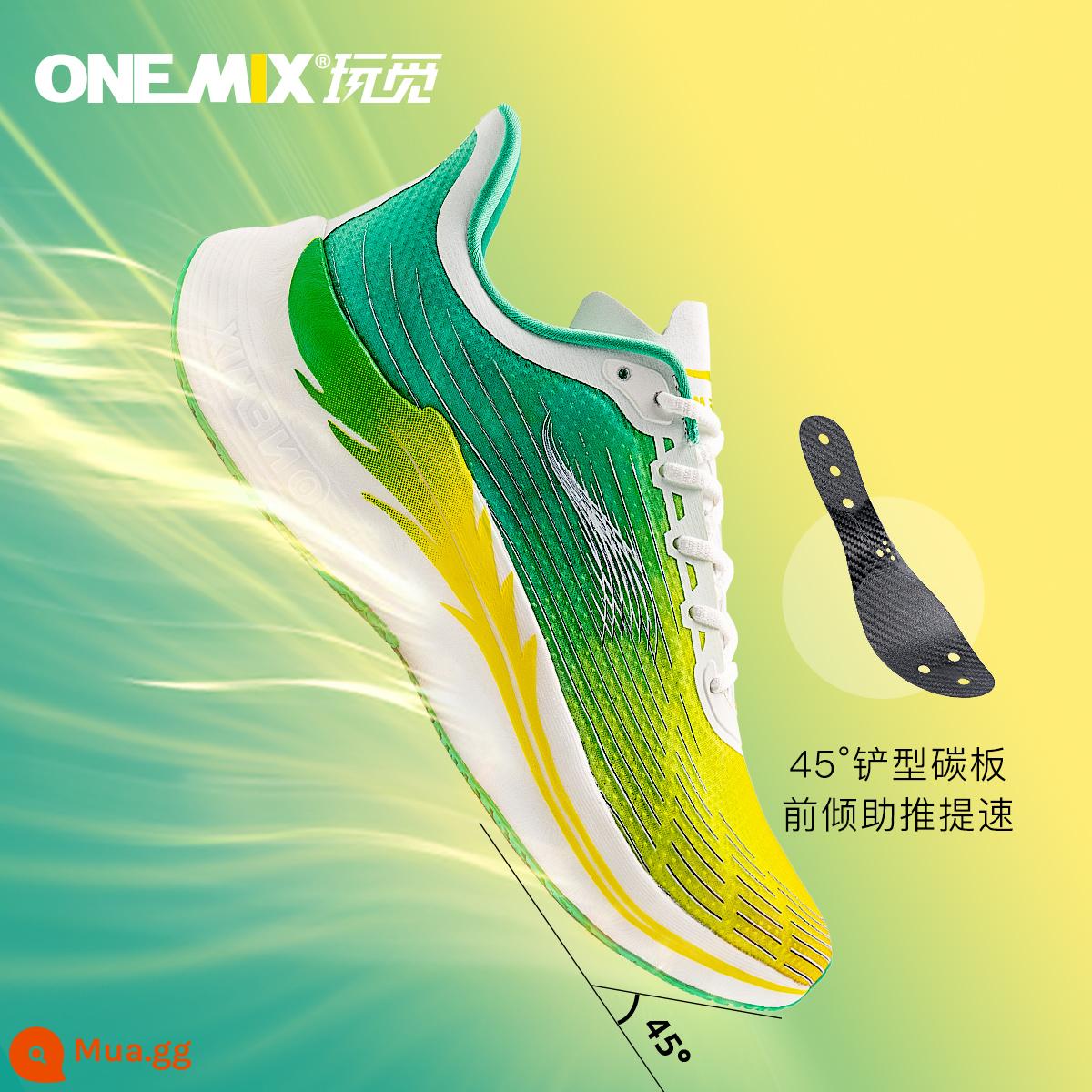 Onemix Play áo giáp cánh tấm carbon giày chạy marathon giày thể thao chuyên nghiệp nam giày chạy bộ thể thao siêu nhẹ sinh viên - Màu xanh vàng tươi