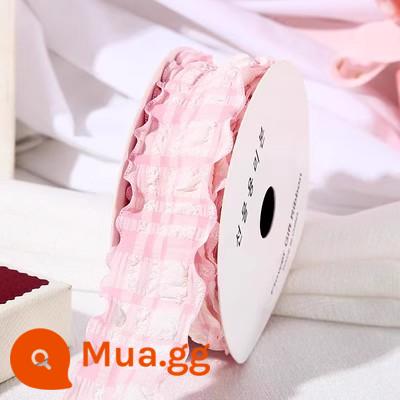 Hộp bánh sinh nhật ruy băng ins sườn gạo trắng Ruy băng tiếng Anh bó hoa hộp quà bao bì hộp dây đeo - Ruy băng kẻ sọc hồng nâu 4cm dài 9 mét